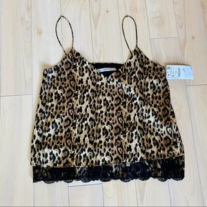 NWT Zara Animal Print Strappy Cami Top w/ Lace , M